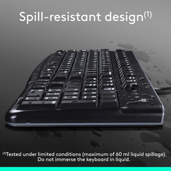 Logitech K120 Spill-Resistant,Curved Space Bar Wired Keyboard (Black) - Image 5