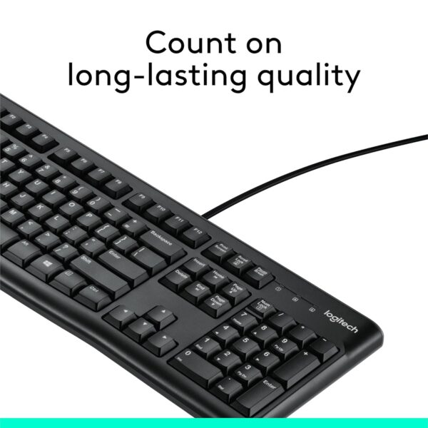 Logitech K120 Spill-Resistant,Curved Space Bar Wired Keyboard (Black) - Image 6
