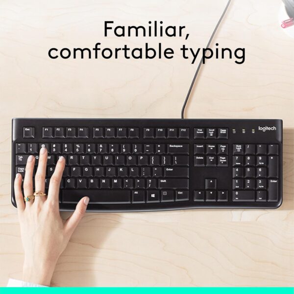 Logitech K120 Spill-Resistant,Curved Space Bar Wired Keyboard (Black) - Image 7