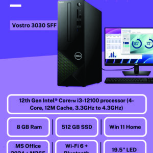 Dell Vostro 3030 - Intel Core I3 12Th Gen | 8 GB DDR5 | 512 GB SSD | Windows 11 Home With MS Office 2021 Home & Student 2021 | 3 Years Onsite Warranty | Wi-Fi & Bluetooth