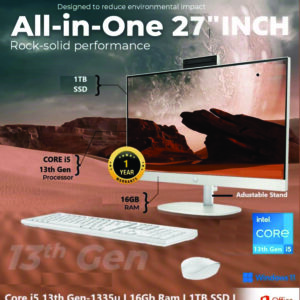 HP All-in-One PC 13th Gen Intel Core i5 27" (68.6cm) FHD 16GB RAM, 1TB SSD, Intel UMA Graphics, 710 White Wireless Keyboard and Mouse Combo (Windows 11 Home, MSO 21, Shell White, 6.72 Kg) 27-cr0407in
