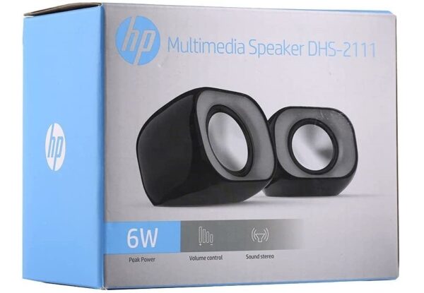 HP DHS-2111 Wired Speaker, 2-Channel Surround Sound, 3.5mm aux connectivity, PC and Phone Compatible, Easy Volume Controls, 1-Year Warranty, 0.27 kg, Black, 8C575AA