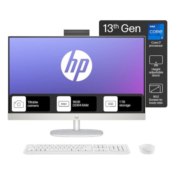 HP All-in-One PC 13th Gen Intel Core i7 27 inch(68.6cm) FHD 16GB RAM, 1TB SSD, Intel UMA Graphics, HP 710 White Wireless Keyboard and Mouse Combo (Win 11, MSO 21, Shell White, 6.72 Kg) 27-cr0403in - Image 9