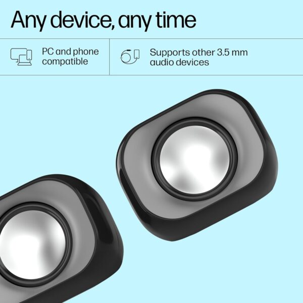 HP DHS-2111 Wired Speaker, 2-Channel Surround Sound, 3.5mm aux connectivity, PC and Phone Compatible, Easy Volume Controls, 1-Year Warranty, 0.27 kg, Black, 8C575AA - Image 4