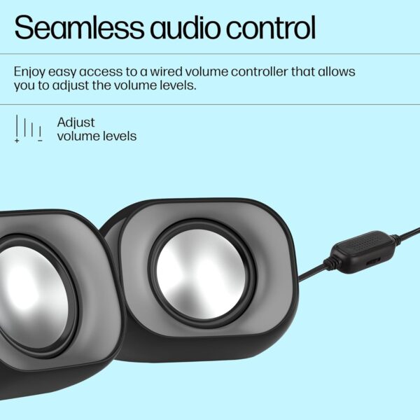 HP DHS-2111 Wired Speaker, 2-Channel Surround Sound, 3.5mm aux connectivity, PC and Phone Compatible, Easy Volume Controls, 1-Year Warranty, 0.27 kg, Black, 8C575AA - Image 8