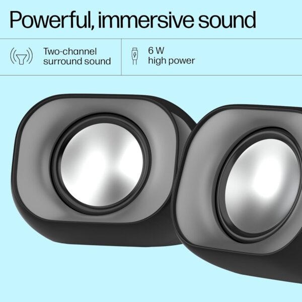 HP DHS-2111 Wired Speaker, 2-Channel Surround Sound, 3.5mm aux connectivity, PC and Phone Compatible, Easy Volume Controls, 1-Year Warranty, 0.27 kg, Black, 8C575AA - Image 5