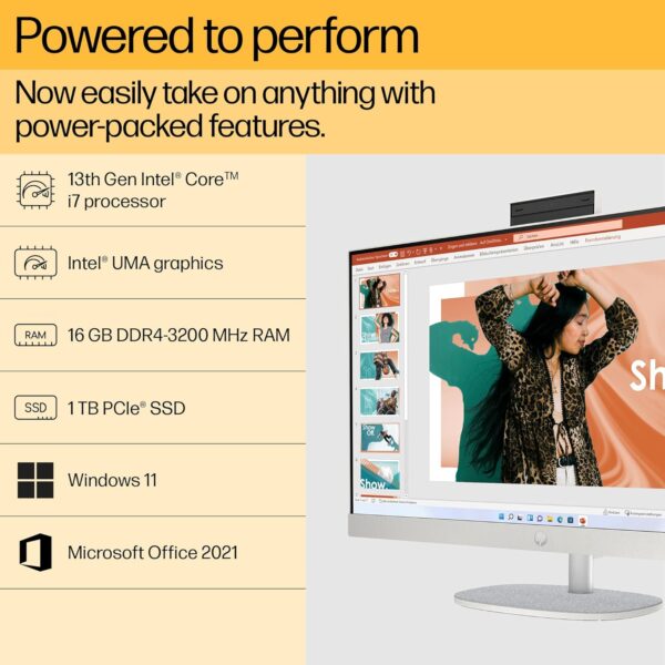 HP All-in-One PC 13th Gen Intel Core i7 27 inch(68.6cm) FHD 16GB RAM, 1TB SSD, Intel UMA Graphics, HP 710 White Wireless Keyboard and Mouse Combo (Win 11, MSO 21, Shell White, 6.72 Kg) 27-cr0403in - Image 5