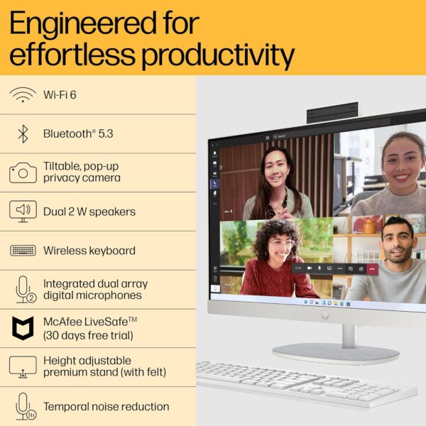 HP All-in-One PC 13th Gen Intel Core i7 27 inch(68.6cm) FHD 16GB RAM, 1TB SSD, Intel UMA Graphics, HP 710 White Wireless Keyboard and Mouse Combo (Win 11, MSO 21, Shell White, 6.72 Kg) 27-cr0403in - Image 6
